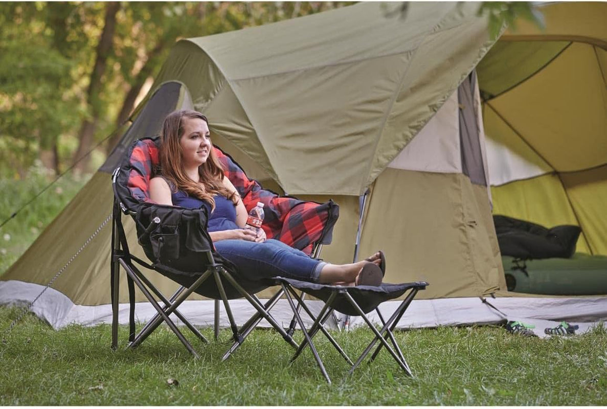 Club Camping Chair, Oversized, Portable, Folding with Padded Seats, 500-Lb. Capacity Red Plaid
