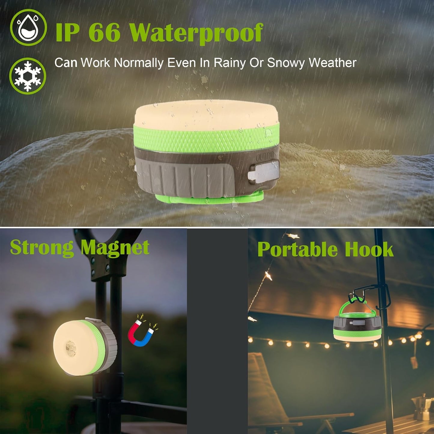 LED Camping Lantern, Rechargeable Light with Magnet Base, 2200 Mah, Survival Kit for Emergency, Hurricane, Outage, Medium Green, 1 Pack