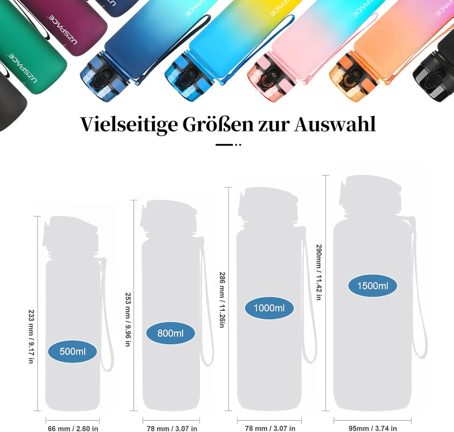 Sports Water Bottle, 17Oz/26Oz/32Oz/50Oz Leak Proof & BPA Free Tritan Plastic Reusable Water Bottles, Ideal Gift for Travel Gym Fitness Running School (Blue & Green,17Oz)