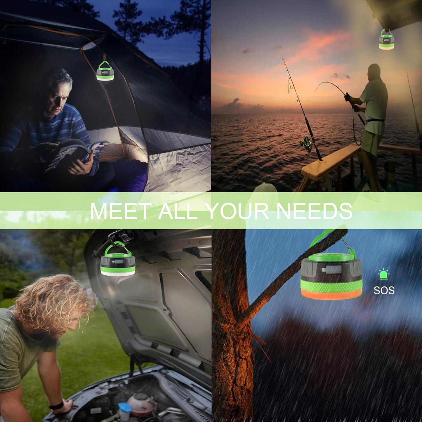 LED Camping Lantern, Rechargeable Light with Magnet Base, 2200 Mah, Survival Kit for Emergency, Hurricane, Outage, Medium Green, 1 Pack