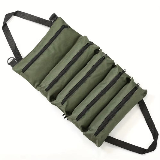 Heavy-Duty Roll-Up Tool Bag - Oxford Fabric Multi-Tool Organizer All-In-One Garage Storage for Mechanics/Electricians/Carpenters